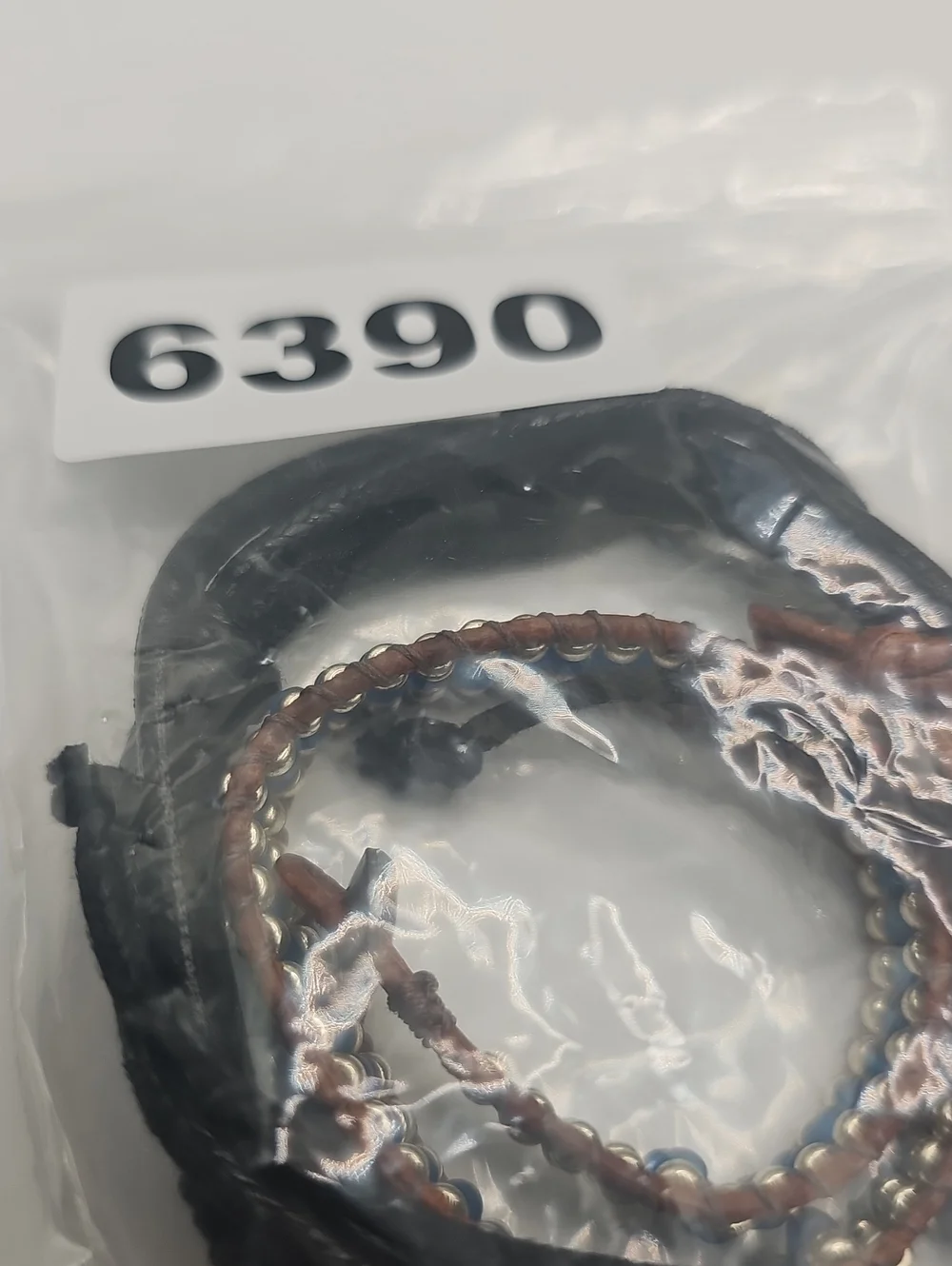 Unbranded Men's Black Leather Cord Bracelet and Brown Beaded Wrap Bracelet Set.